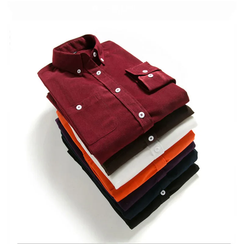 Мужская приталенная рубашка с длинным рукавом однотонная Повседневная отложным