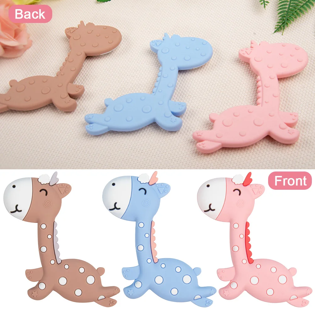 

Boys Girls Giraffe Shape Soft Silicone Home Training Baby Teether Chewing Toy Easy Clean Pain Relief Molar Stick Portable Cute