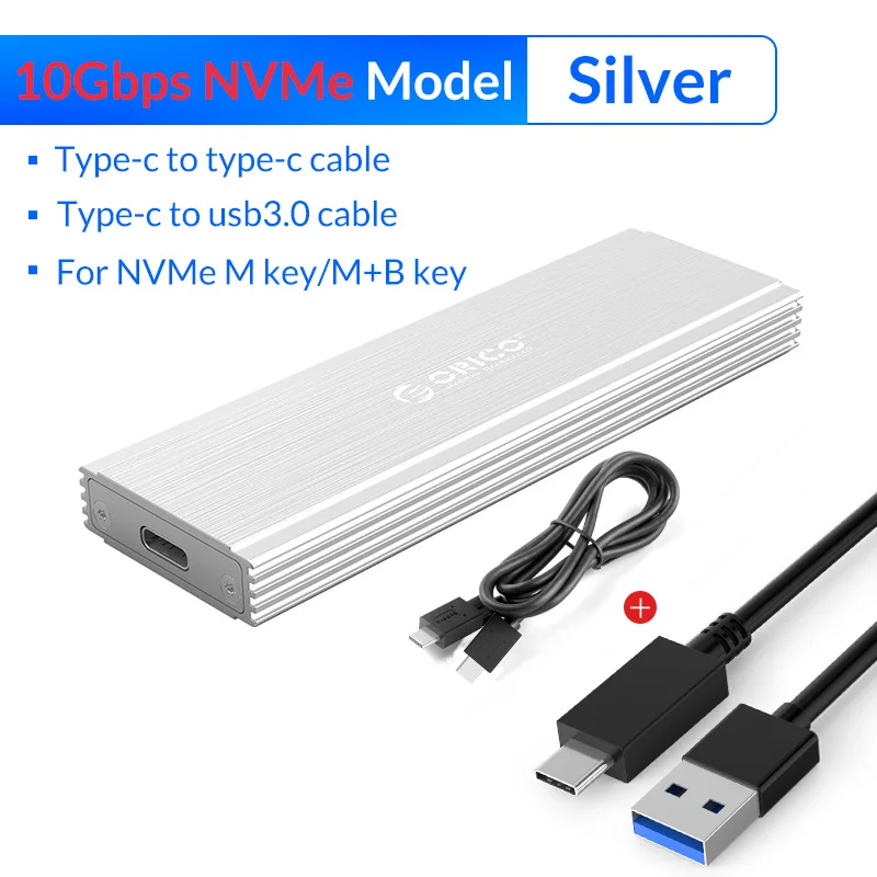 NVME - 10Gbps Silver ORICO NVME M.2 SSD Корпус чехол USB3.1 GEN2 10 Гбит/с SSD Мобильный коробка для жесткого диска внешний корпус чехол для M2 SSD чехол - Цвет: NVME - 10Gbps Silver