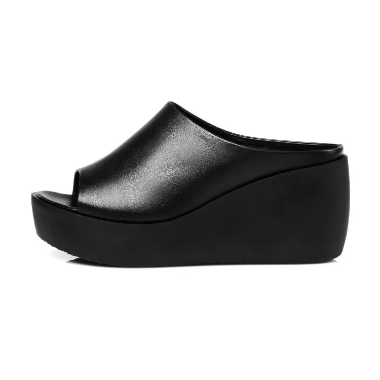 

Shoes Woman 2021 Big Size Slippers Summer Heeled Mules Platform On A Wedge Pantofle High New Flat Slides Fabric Basic PU