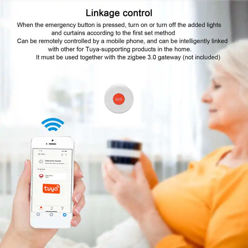 Кнопка SOS ZigBee с Wi-Fi сенсорная система сигнализации для пожилых людей со шнурком