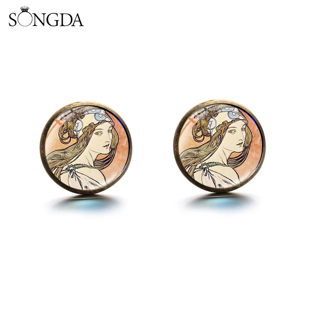 Ретро Альфонса Мухи художественной росписи сережки гвоздики в стиле модерн
