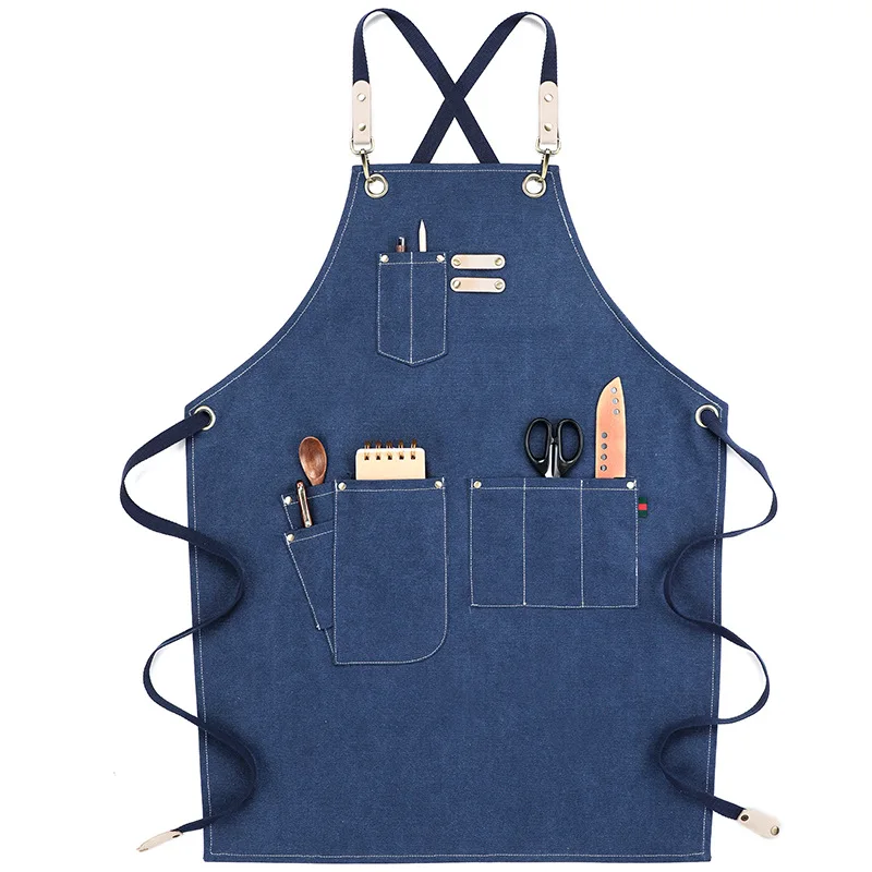 

Washed Canvas Apron Fashion Painting Hairdressing Barista Work Clothes for Men and Women