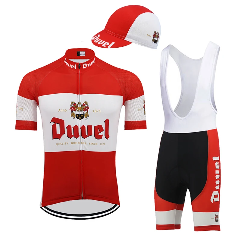set Belgium DUVEL пивной классический Велоспорт Джерси красный/белый мужская одежда для велоспорта Pro Team высокое качество велосипед Джерси MTB 3 кармана сзади - Цвет: set