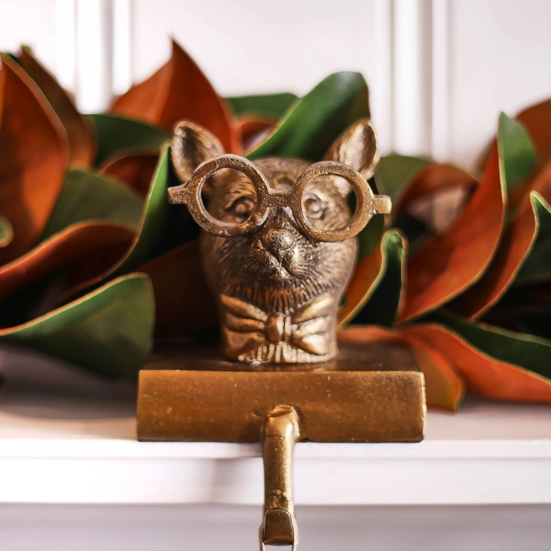 Gancho n&oacute;rdico de Animal para decoraci&oacute;n Interior de Halloween, adornos de resina bronceada, de aluminio, para artesan&iacute;as, con gafas-0