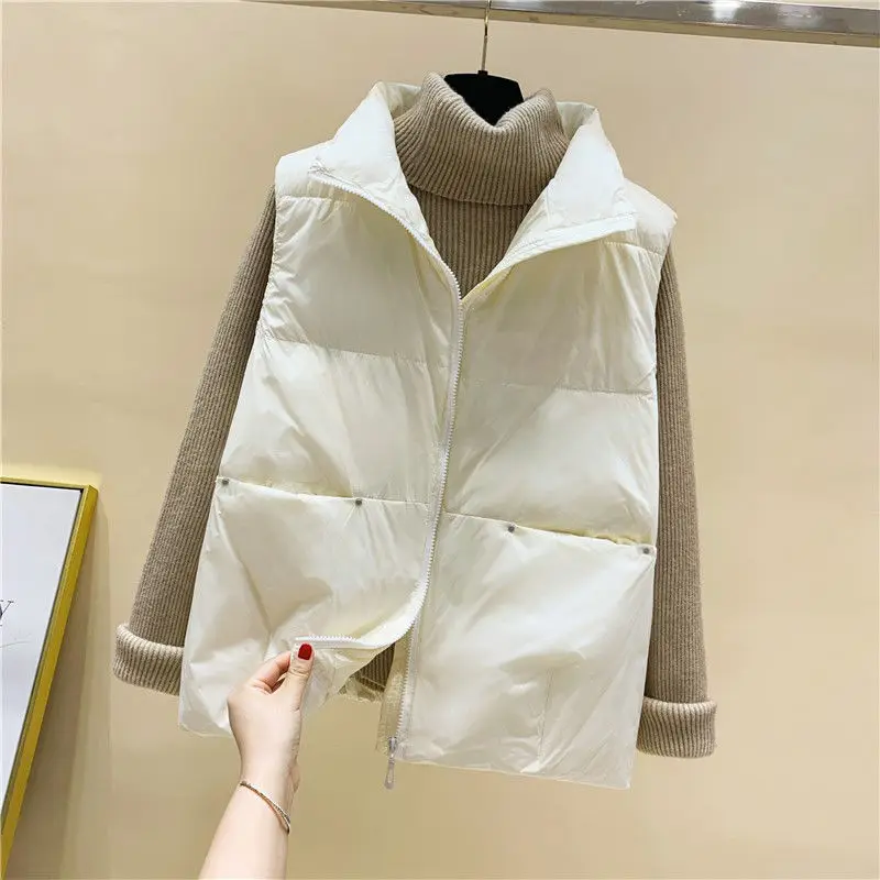 

2021 New Women Down Sleeveless Vest Winter Warm Plus Size Down Padded Jacket Female Veats Mandarin Collar Sleeveless Waistcoat