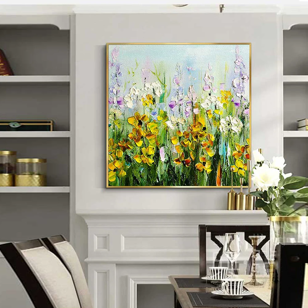 

Handmade 3D Flower Knife Oil Painting Canvas Wall Art Picture Decoration Hand Painted Home Interior Decoration Paintings WUUART