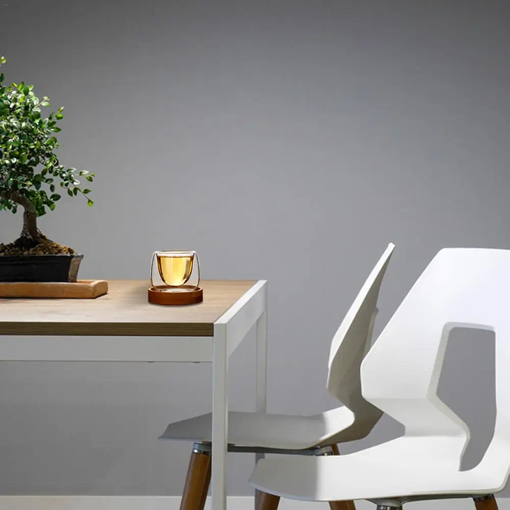 80 мл двойной чайный стаканчик с деревянным лотком ручной стекло обогревом