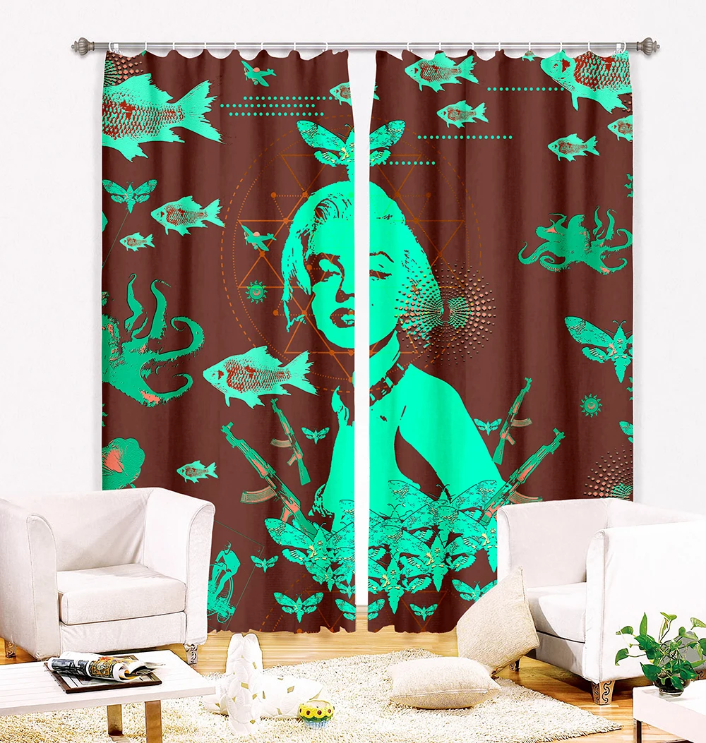 Зеленый американская актриса окна Шторы Сращивание арт занавеска для Гостиная 3D