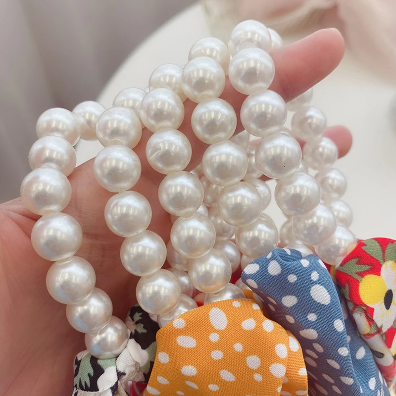 

2021 New Pearl Colorful Women Hair Scrunchie Bows Ponytail Holder Hairband Bow Knot Scrunchy Girls Hair Ties Hair Accessories