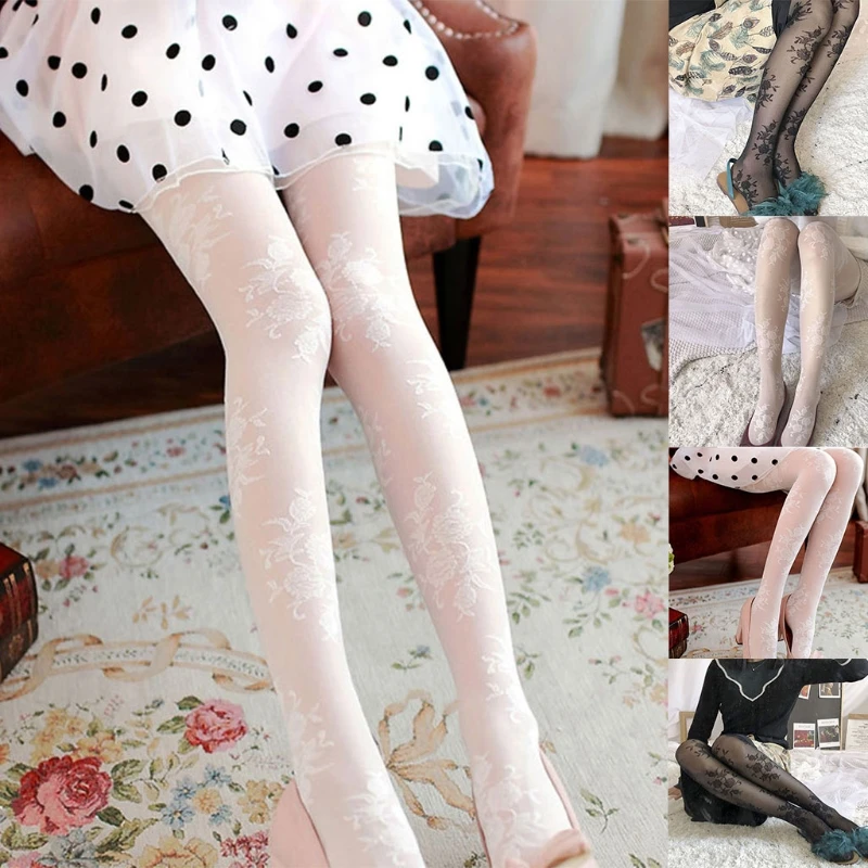 

Женские пикантные модные колготки в стиле "Лолита" с узором в виде роз, кружевные колготки, пикантные прозрачные чулки, вечерняя Клубная оде...