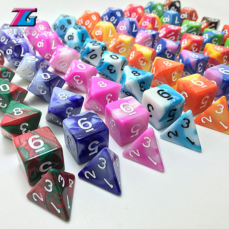 

Высококачественный Набор цветных игральных костей с цветными эффектами D4 D6 D8 D10 D10 D12 D20 7 шт./лот для детской игры с друзьями и семьей