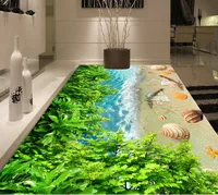 Floor Sticker Decor Self-adhesive Mural Wallpaper Green leaf beach conch 3D floor