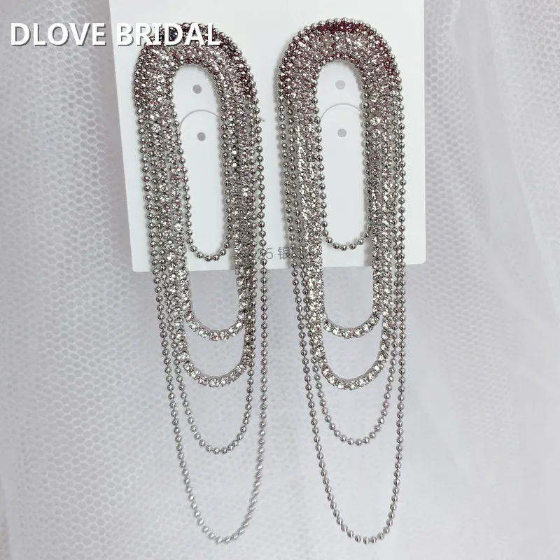 

Trendy Luxury Long Tassel Drop Earrings for Women Crystal Rhinestone Big Hanging Dangle Earrings Bride Wedding Jewelry
