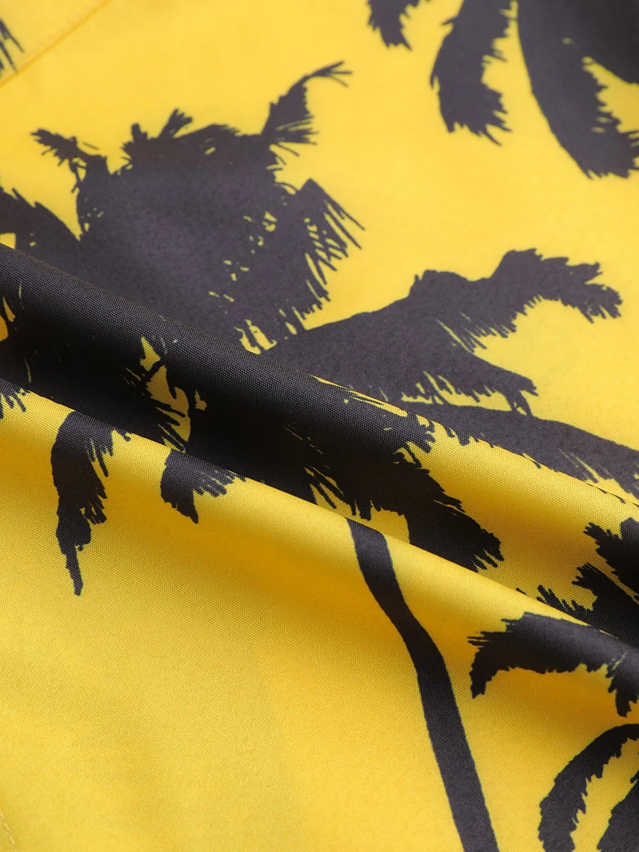 Гавайская желтая Мужская рубашка с лацканами летняя Классическая короткими