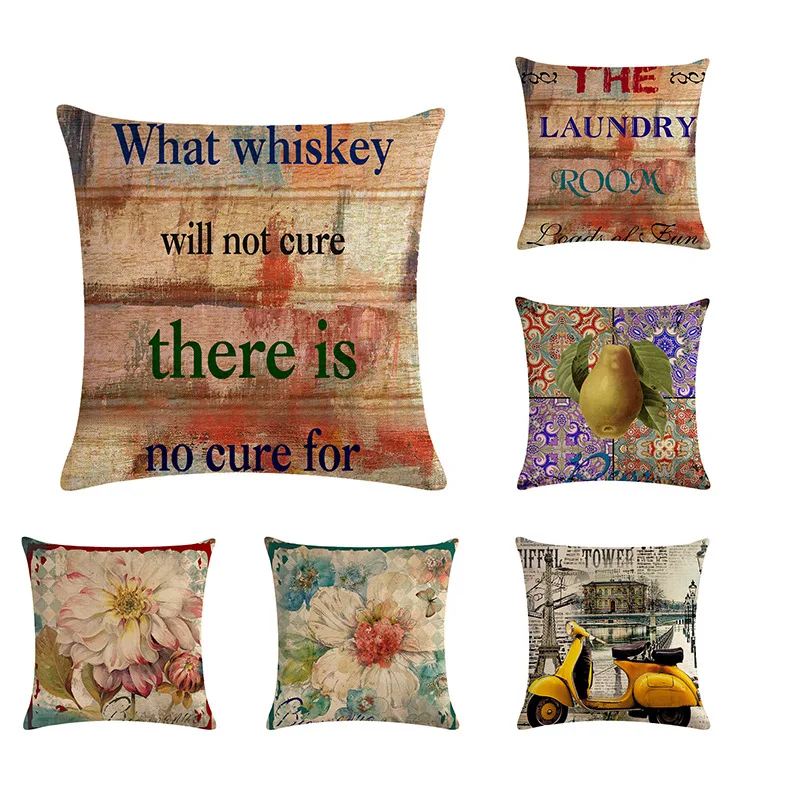 

Simple English Flower Pattern Cotton Linen Throw Pillow Cushion Cover Home Decoration Sofa Bed Decor Decorative Pillowcase