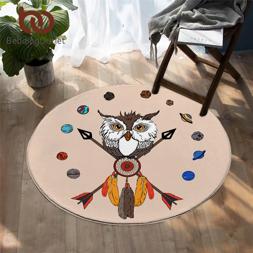 BeddingOutlet Мультяшные совы ковры для спальни племенные перья круглый коврик Ловец
