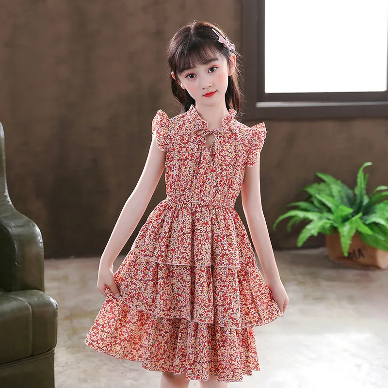 

Summer children's dress girls princess dress 12-year-old girl children's chiffon cake dress wholesale