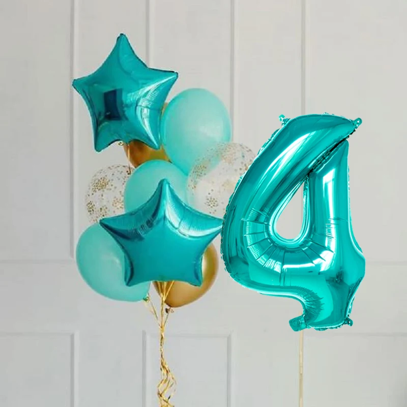 1 комплект 32 дюймов Тиффани синий номер Фольга гелиевые шары Baby Shower цифр Globos 1st 2nd