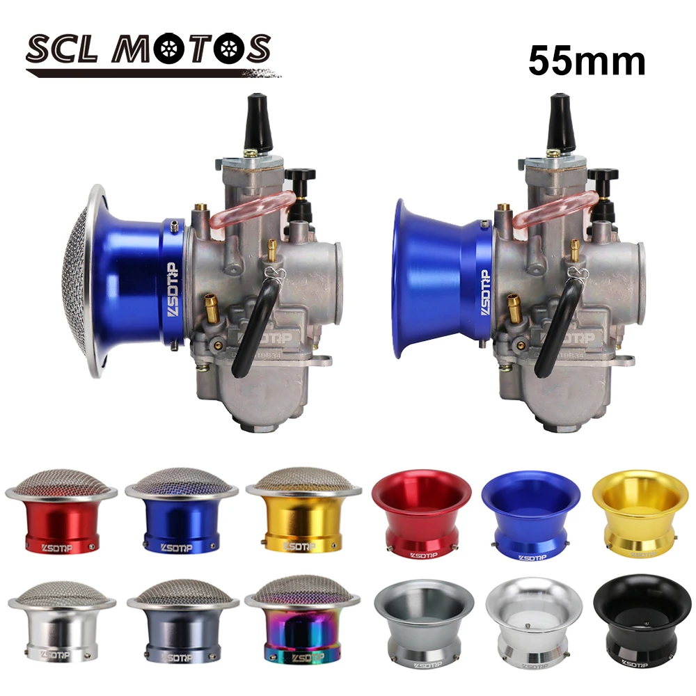 

SCL MOTOS Universal 55mm Motorcycle Carburetor Air Filter Cup Horn Cup With Mesh Net For PWK Keihin kOSO 32mm 34mm Carb Motobike