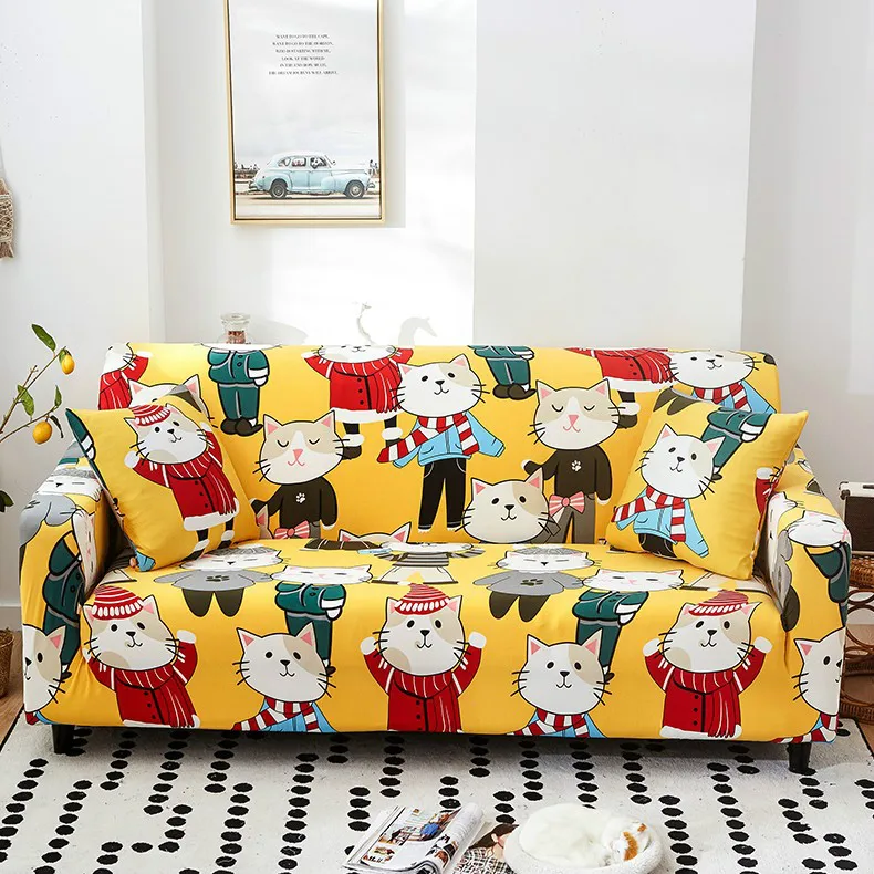 Чехлы для диванов с желтыми кошками комплект полноразмерных нескользящих