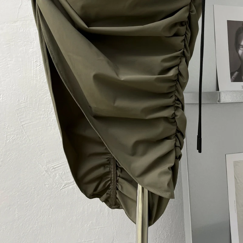 

Casual Solid Skirt For Women High Waist Drawstring Ruched Slim Irregular Split Midi Skirts Female 2021 Summer Style