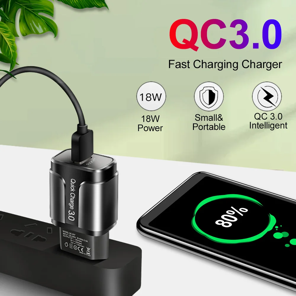 Зарядное устройство USB QC 3 0 18 Вт для Samsung S10 Phone X 8 7 Xiaomi Mi9 Huawei|Зарядные устройства