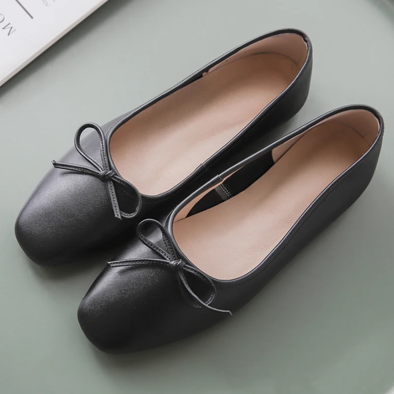 3 цвета женские балетки из натуральной кожи без застежки с бантиком Мокасины