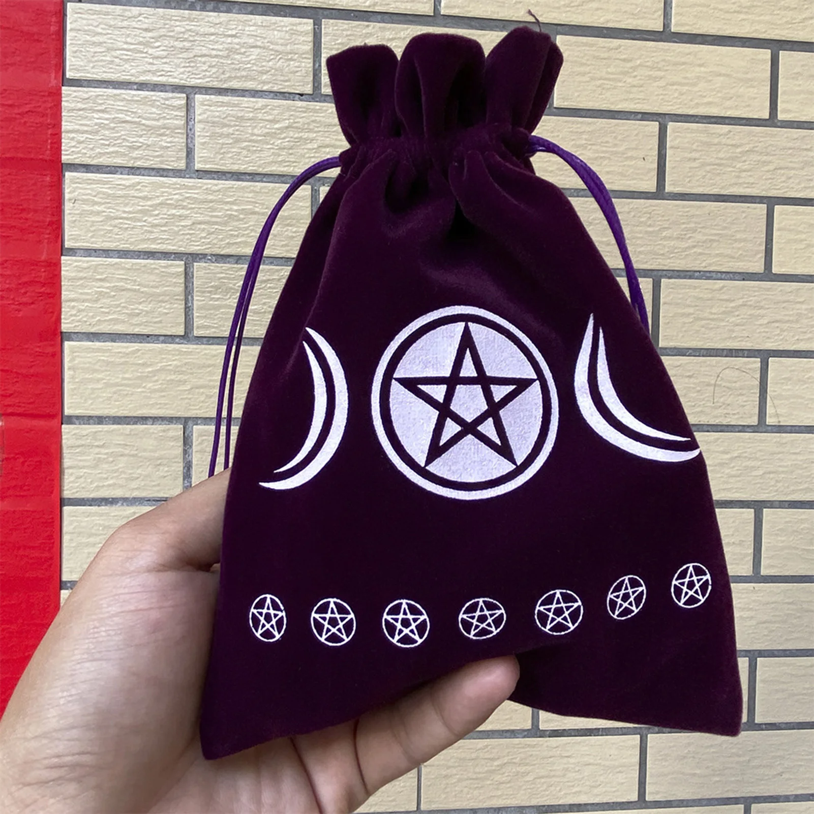 

13x18CM Thick Velvet Tarot Storage Bag Star Moon Pattern Protective Card Board Game Embroidery Drawstring Bag