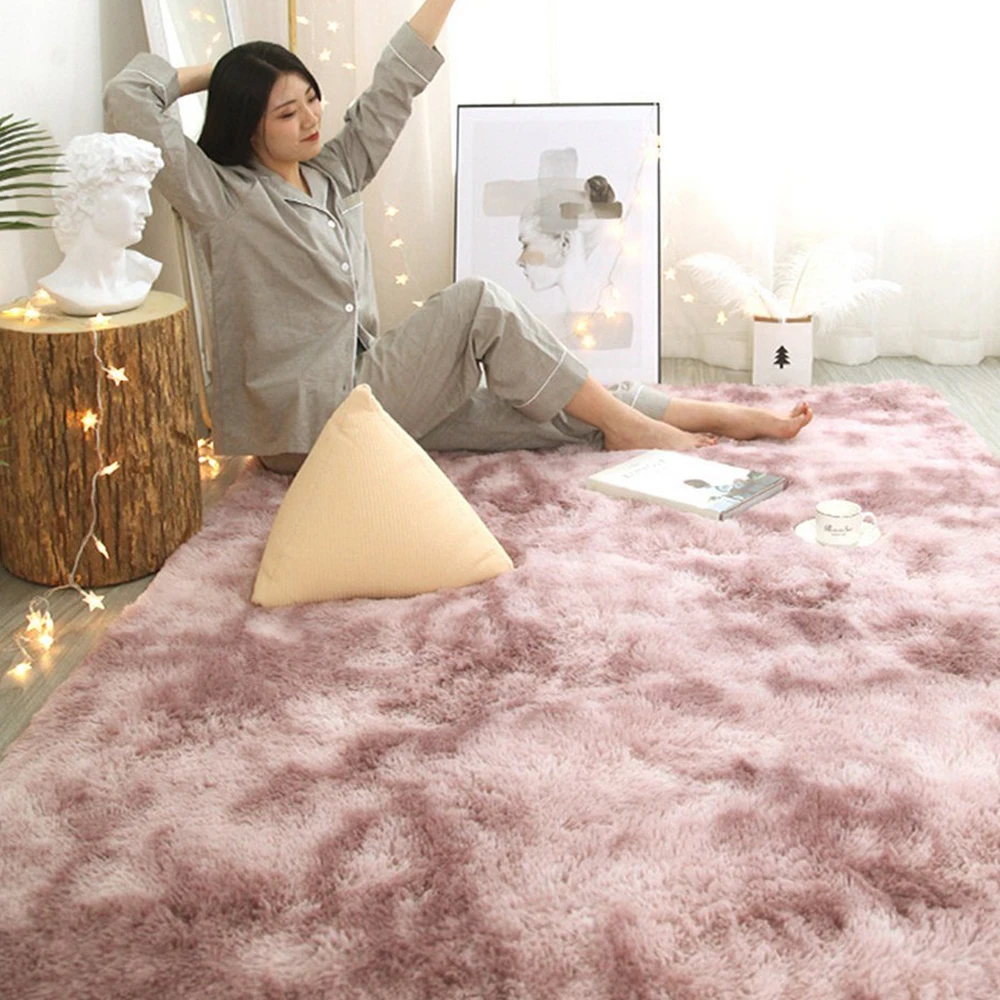 

Grey/Pink Bedside Tie-Dye Household Plush Soft Carpet Mat For Living Room Bedroom Anti-slip Floor Mats Water Absorption Rugs