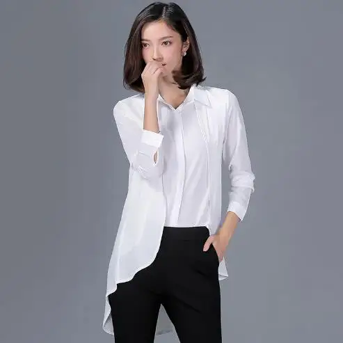 Женские однотонные повседневные блузки сзади длинное-спереди короткое