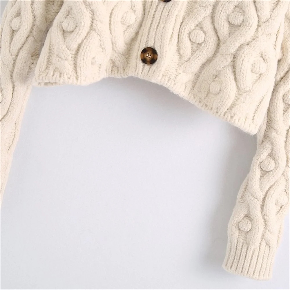 

ZXQJ Women Sweater 2020 Fashion Pompoms Cropped Knitted Cardigan Vintage Long Sleeve Button-up Female Outerwear Chic Tos