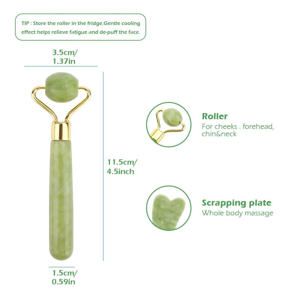 

Jade Roller Facial Single Roller Kits Skin Roller with Gua Sha Scraping Massage Tools Anti Aging and Wrinkles for Face Eye Neck