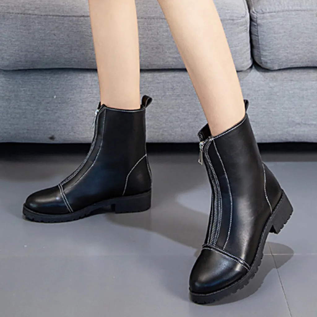 Женские ботинки в британском стиле на плоской подошве молнии платформе женская