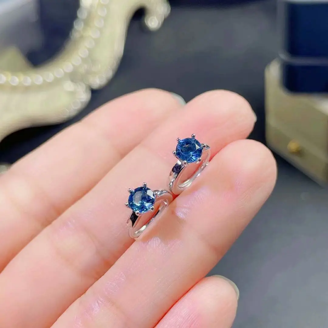 

Lanzyo 925 Sterling Silver blue Topaz Stud Earrings Girls Birthday Gift Fine Jewelry Woman Earring e0505221agb