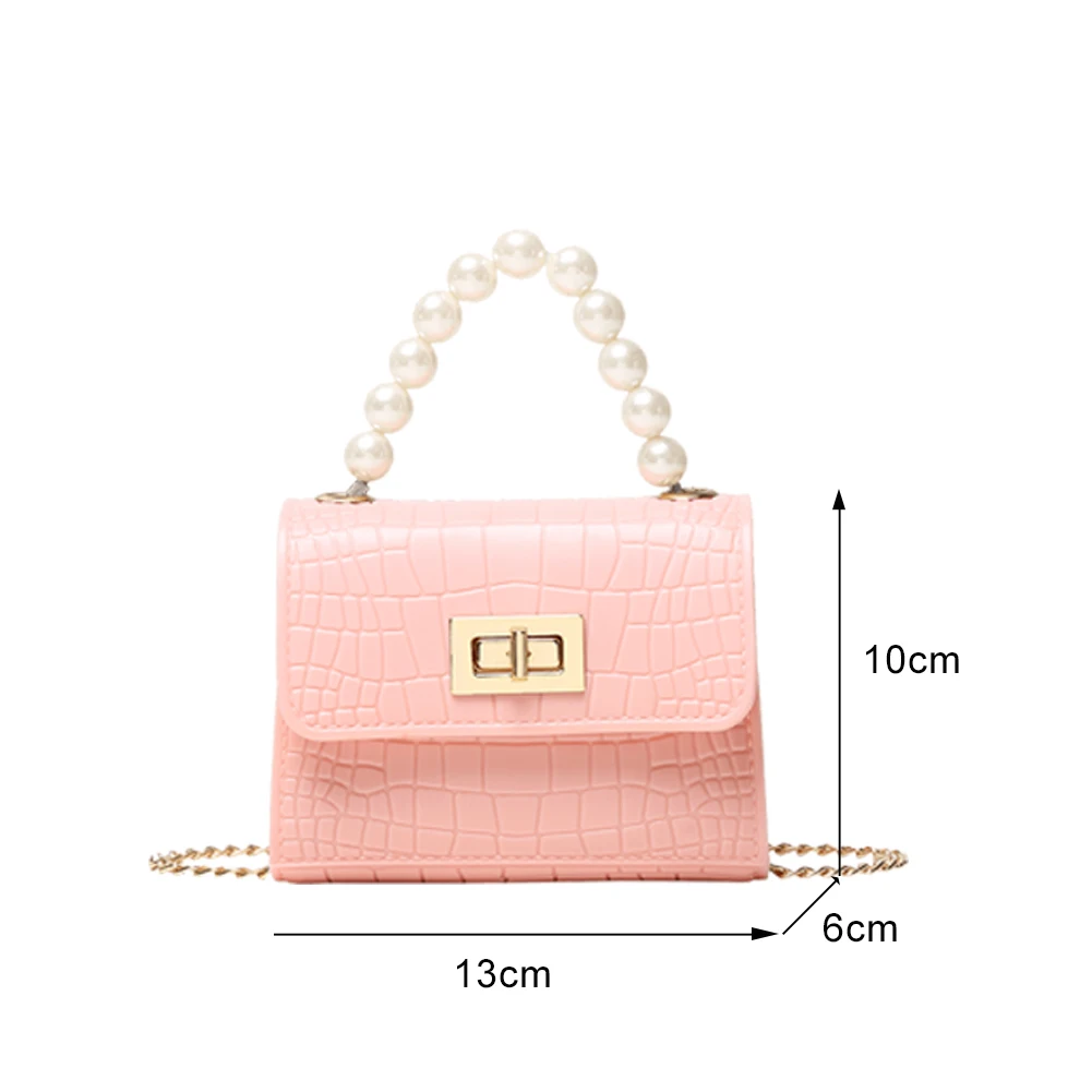 

Fashion Solid Mini Purse Women Alligator Pattern Messenger Chain Tote Bag Portable PVC Pearl Handle Street Travel Top-handle