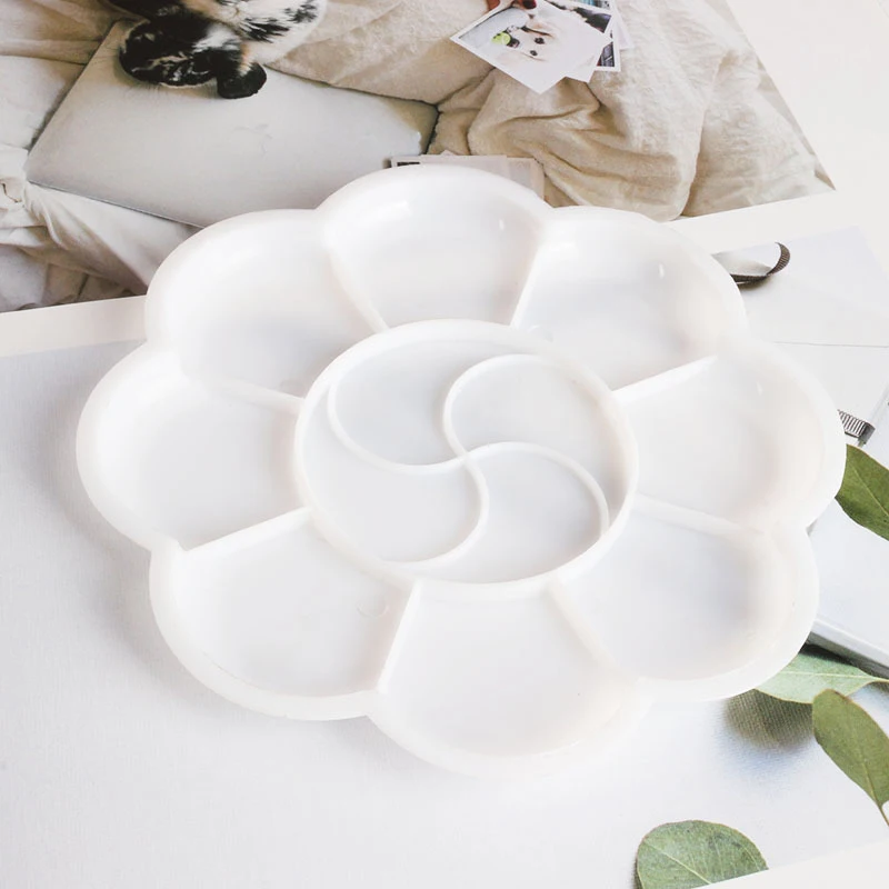 2pcs Flower Shaped Small Plate Palette DIY Painting Plastic White 11.8cm | Дом и сад