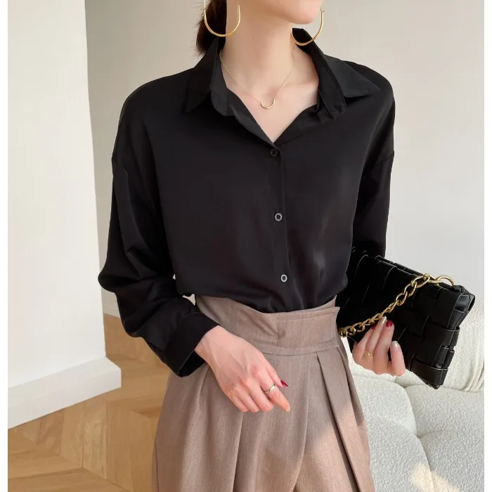 

Loose Women's Blouse Casual Polo Shirt Fashion Long Sleeve New Autumn Korean Version Top COTTON Turn-down Collar Button