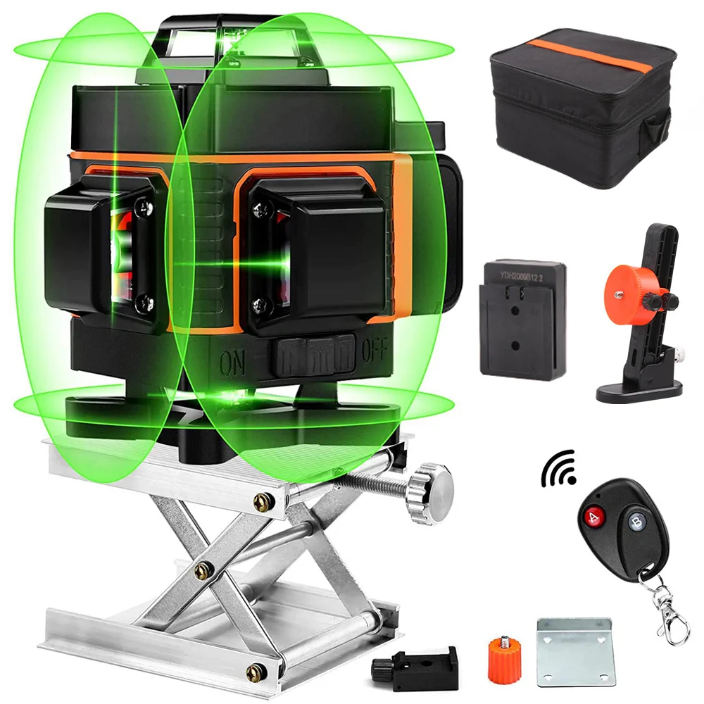 Супермощный зеленый лазерный уровень 16 линий 4D самонивелирующийся на 360 градусов