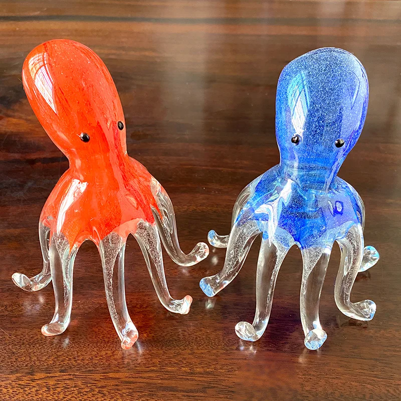 

Glass Octopus Ornament Handmade Blown Crystal Animal Figurine Collection Showpiece Sculpture for Home Office Fish Tank Kids Gift
