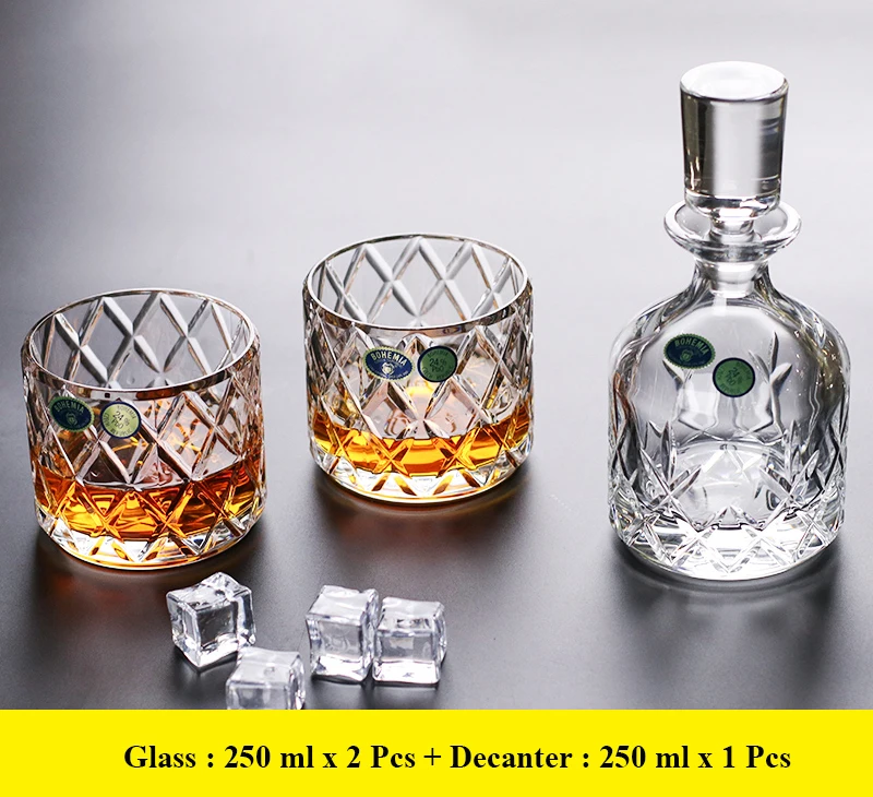 

Whiskey Decanter And Glasses Bar Set, Includes Whisky Decanter And 2 Cocktail Glasses - 3 Piece Set 200903-24