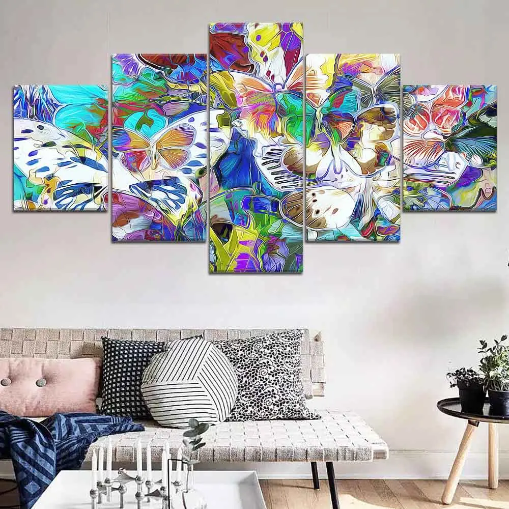 

Canvas Print Paintings Artwork Posters 5 Panel Butterfly Modern Living Room Modular Home Decoration Living Room Framework