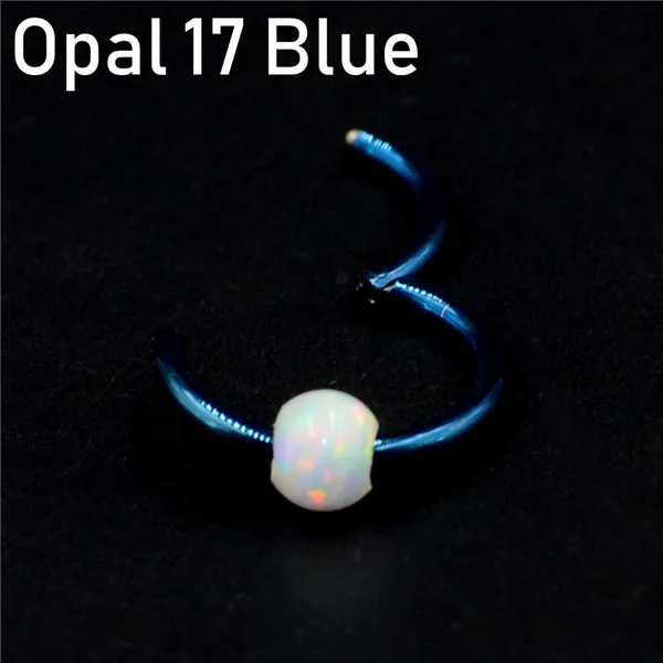 Opal 17 Blue 1 шт. титановая шарнирная Опаловая перегородка кликер носовое кольцо Лабрет губа ушной хрящ спираль серьги гвоздики пирсинг ювелирные изделия 16 г - Окраска металла: Opal 17 Blue
