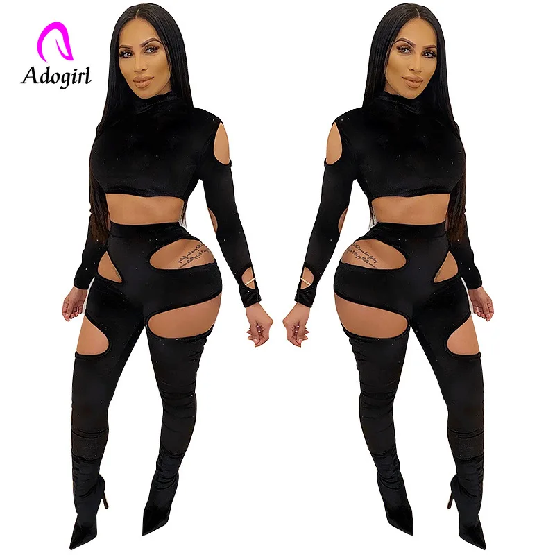 Черный бархатный женский комплект из 2 предметов весна осень 2020 одежда для