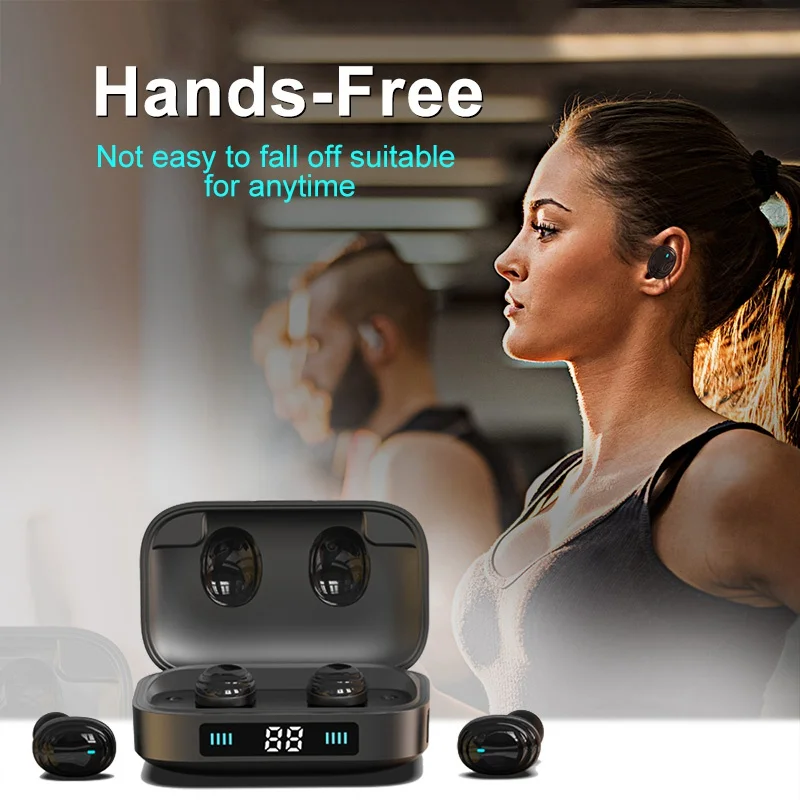Беспроводные наушники Bluetooth V5.0, TWS, беспроводные Bluetooth наушники, светодиодный дисплей, 2000 мА/ч, внешний аккумулятор, гарнитура с микрофоном для телефона