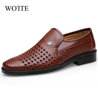 wotte spring men loafers leather men shoes summer hollow breathable oxfords man casual shoes slip on formal dress shoes for man