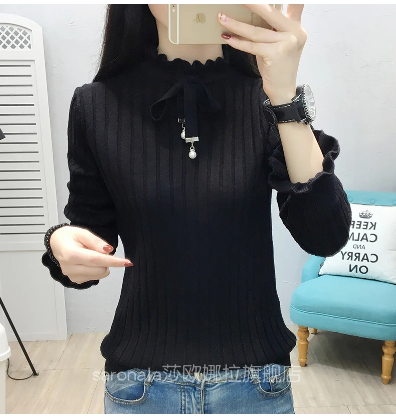 Утолщенные свитера женская одежда осень-зима Новая мода кукольный воротник полувысокая Шея трикотажная нижняя рубашка ленивый