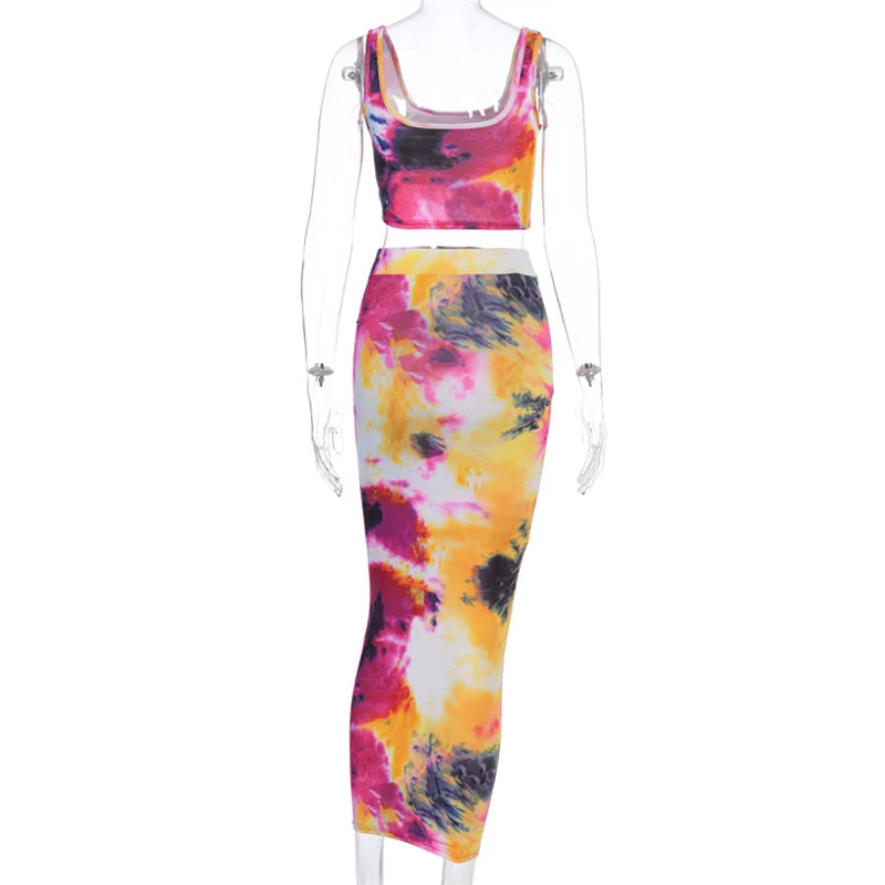 

2020 Fashion Women Ladies Crop Top +Skirt Sets Sexy Summer Tie Dye Outfit Clothes Bodycon Club Wear 6 Colors