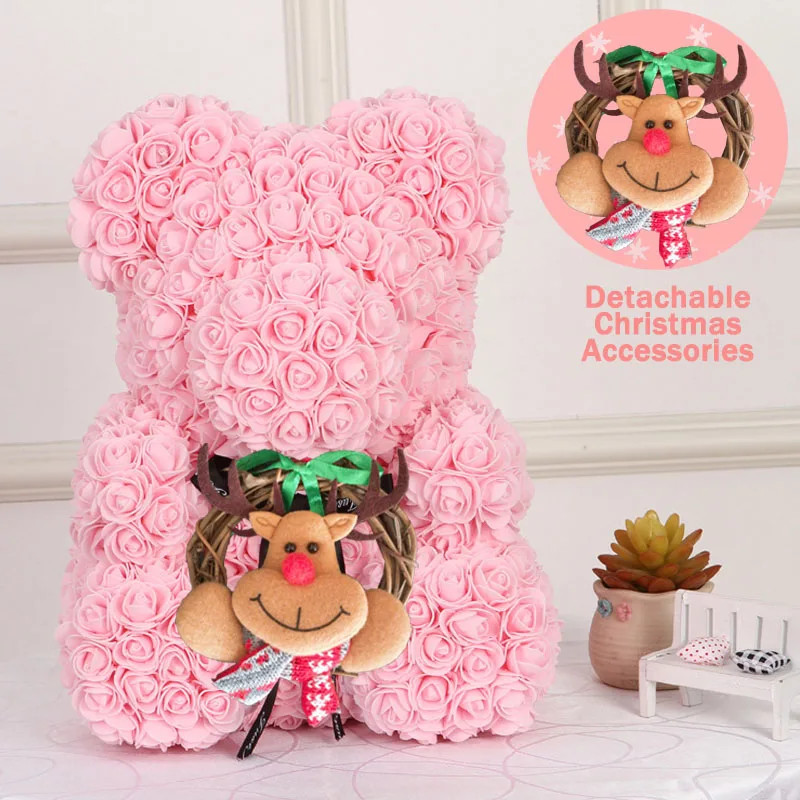 Рождественский подарок 40 см красный медведь Роза искусственное мыло розы Teddi