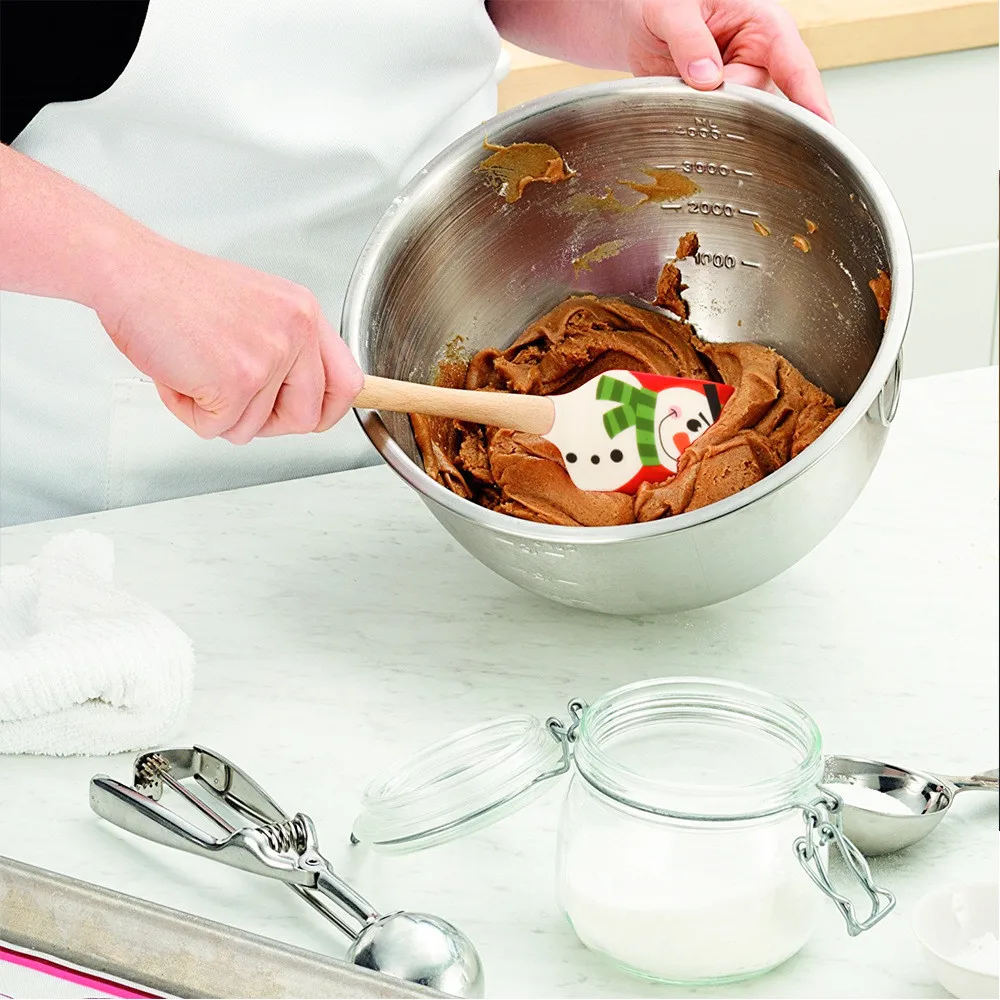 Рождественский дизайн шпатель деревянная ручка силикон скребок Кухня